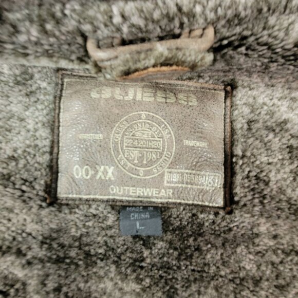 Men's Guess Leather Frontier Sherpa Fleece Lined Jacket Coat Sz Large Brown READ - Picture 5 of 16